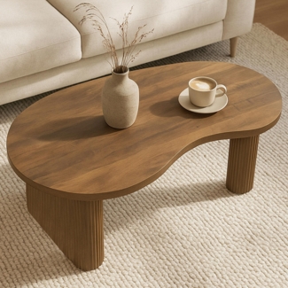 Couchtisch HWC-O29, Beistelltisch Sofatisch, organische Form Melamin Holz, 45 x 110 x 60 cm ~ Holzoptik braun