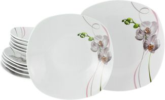 CreaTable Tafelservice Square Orchidee Tafelservice 12-tlg (12-tlg), 6 Personen, Porzellan