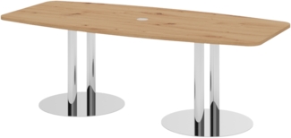 bümö Konferenztisch oval 220x103 cm großer Besprechungstisch in Asteiche, Besprechungstisch mit Chromsäulen, Meetingtisch für 8 Personen, XXL-Tisch für Besprechungsraum & Meeting, KT22S-R-C