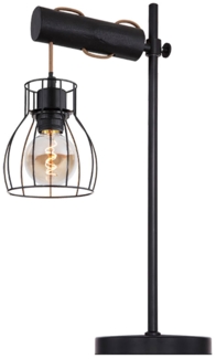Tischleuchte, Metall, Holz, höhenverstellbar, schwarz, H 55 cm