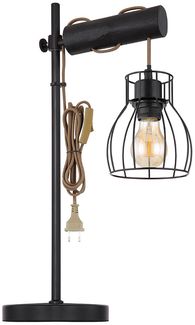 Tischleuchte, Metall, Holz, höhenverstellbar, schwarz, H 55 cm