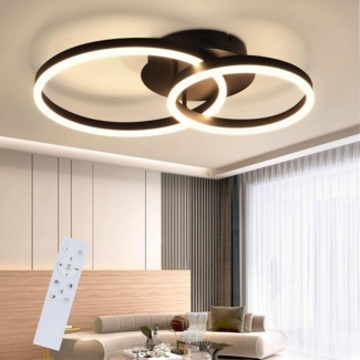 ZMH LED Deckenleuchte Dimmbar Schwarz/Gold Ringe Deckenlampe Modern 46/74W Wohnzimmer, Augenschutz, Einfache Installtion, LED fest integriert, Metall aus Acryl Schlafzimmerlampe mit Fernbedienung