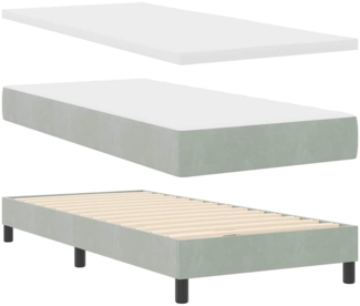 vidaXL Boxspringbett mit Matratze Schwarz 100x200 cm Velvet Hellgrau 3341450