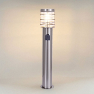 Maxkomfort Außen-Stehlampe 252D-800, mit Steckdose, ohne Leuchtmittel, Außenstandleuchte asu Edelstahl und Glas mit E27 Fassung