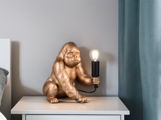 Besondere LED Tischleuchte Affenlampe Gorilla Gold, Höhe 23cm