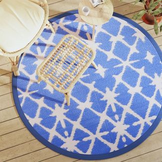 vidaXL Outdoor-Teppich ARAKIL Blau und Weiß Ø160 cm PP 368491