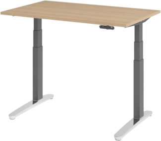 bümö elektrisch höhenverstellbarer Schreibtisch 120x80 cm mit Memory-Steuerung - Design Schreibtisch höhenverstellbar elektrisch, elektrischer Schreibtisch Eiche, Gestell graphit/alu, XBHM12-E-GC