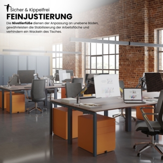 Bisley Cito Schreibtisch 120x80 cm, Tischplatte in Ahorn, U-Gestell in Silber - Bürotisch & Computertisch, PC Tisch für's Büro, Arbeitshöhe: 74 cm, DUF1208-MP-355