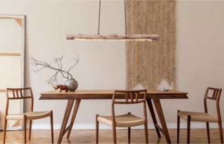 LED Hängeleuchte Esszimmer Wohnzimmer Hängelampe Holzbalken inkl. Pflegetuch