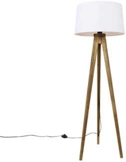 Qazqa Stehlampe Tripod_classic, ohne Leuchtmittel, E27, Weiß, Landhaus, Holz, 1-flammig