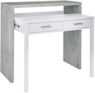 Dmora Andriy Schreibtisch, Schreibtisch mit ausziehbarer Platte, PC-Schreibtisch mit 2 Schubladen, 99 x 36 x 88 cm, Zement und Weiß