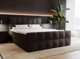 GrainGold Boxspringbett mit Bettkästen ALICANTE, Modern Bett mit Kopfteil, 160x200 cm, Schwarz (1x Bett + 1x Topper)