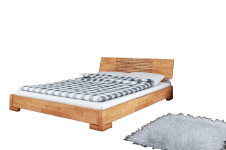 Bett Bento 11 aus Kernbuche massiv 200x200 cm mit Holzkopfteil und Holzbeinen