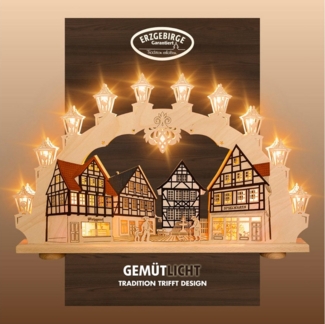 Weigla Schwibbogen Altstadt, Fachwerkhaus, Lichterbogen aus Holz, Made in Germany (1-tlg), Erzgebirge garantiert, Weihnachtsdeko Innen, Weihnachtsbeleuchtung