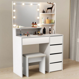 oyajia Schminktisch Kosmetiktisch mit LED-Beleuchtung Spiegel, Make-up Tisch Frisiertisch (Schminktisch mit LED-Spiegel), Frisierkommode mit Beleuchtung, 3 Farben, einstellbare Helligkeit