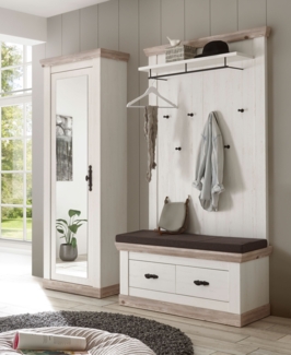 Garderobe Florenz 180cm pinie weiß oslo pinie Sitzbank Sitzkissen Schrank Wandpaneel