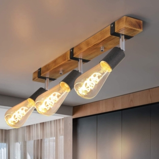 ZMH Vintage Deckenleuchte Holz Deckenspots Retro Deckenstrahler 55CM mit verstellbaren Strahlern, 3xE27 max. 25 Watt, Schwenkbar Deckenlampe für Flur Küche Esszimmer Wohnzimmer Bar, Ohne Leuchtmittel