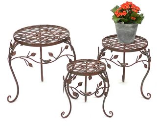 DanDiBo Blumenhocker 3er Set Metall Braun 25 - 35 cm Blumenständer 93992 Blumensäule Antik Pflanzenständer Pflanzenhocker