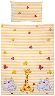 Gräfenstayn Kinderbettwäsche Set mit Tiermotiv und integriertem Reißverschluss - aus 100% Baumwolle, 2 teilig, Deckenbezug 135x100cm und Kissenbezug 60x40cm (Giraffe/Elefant)
