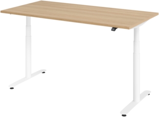 bümö elektrisch höhenverstellbarer Schreibtisch 160x80 cm mit Memory, Bluetooth & App-Steuerung - Schreibtisch höhenverstellbar elektrisch , elektrischer Schreibtisch Eiche, Gestell weiß, XDLR-16-E-W