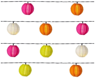 MARELIDA LED-Lichterkette Solar Lampionkette 10 bunte Lampions 8 Funktionen 4,5m Garten Balkon, 10-flammig