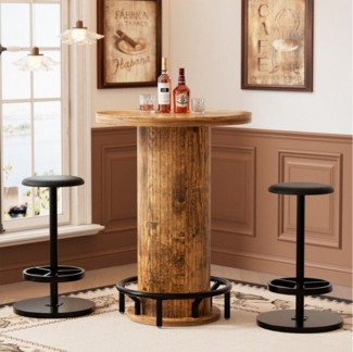 TWSOUL Bartisch mit 2 Metall Barhockern, Holz Bistro im Industrial-Look 60*96cm, 3er-Set, Hoher Kleiner Cocktailtisch für Küche,Wohnzimmer,Bar