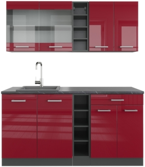 Vicco Singleküche Bordeaux Hochglanz/Anthrazit 160 cm , AP Anthrazit, R-Line