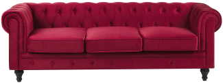 3-Sitzer Sofa Samtstoff dunkelrot CHESTERFIELD