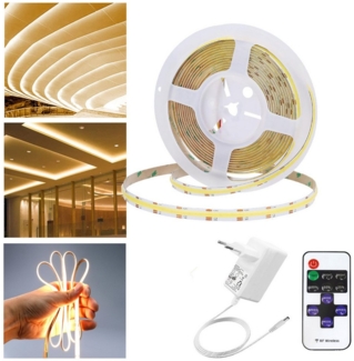 Jibenhome LED Stripe COB-LED-Lichtstreifen 5M 1600 LEDs Lichtleiste, Dimmbar, mit Netzteil, mit Fernbedienung, Kann geschnitten werden