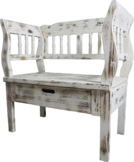 Casa Padrino Landhausstil Shabby Chic Sitzbank mit Schublade Antik Weiß / Braun 80 x 44 x H. 80 cm - Landhausstil Möbel