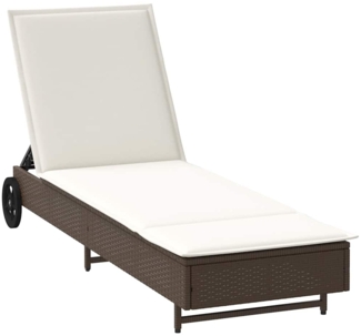 vidaXL Sonnenliege mit Rollen und Auflage Braun Poly Rattan 4104034