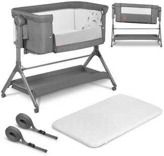 Lionelo Leonie Plus 3 in 1 Kinderbett bis 9kg, Zustellbett und Wiege, Höhenanpassung, Luftige Wände, abnehmbare Seite, Räder mit Bremse, Großer Korb