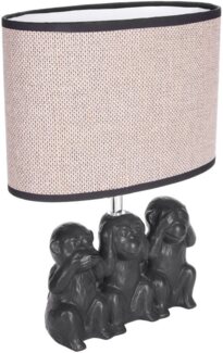 BRUBAKER Nachttischlampe Tischleuchte Drei Affen Smileys, Tischlampe, ohne Leuchtmittel, Tageslichtweiß, Motiv Lampe mit Keramikfuß, Höhe 35,5 cm