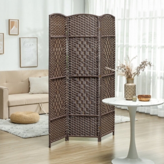 HOMCOM Paravent 3-teilig Raumtrenner aus Polypropylen Kiefernholz (Raumteiler, 1 St, Trennwand), 135 x 1,7 x 180 cm, Braun