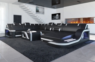 Sofa Dreams Wohnlandschaft XXL Ledersofa Palermo U Form Mini, Designersofa, Couch mit LED Licht und USB Anschluss