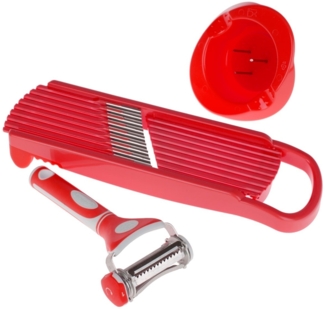 Genius Wellenschnitt-Hobel mit Trio-Schäler Sparschäler Reibe rot 17093