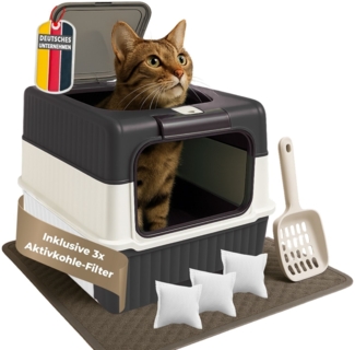 Coemo Katzentoilette mit Deckel, Schublade und geruchsbindendem Aktivkohlefilter Schwarz