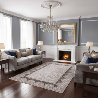 Vimoda Orientteppich Sophie, Orientalisch Wohnzimmer Teppich Beige Kurzflor, Rechteckig, Höhe: 15 mm, Glitzer Abstrakt USED Optik Küche