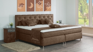 Meisterbetten Boxspringbett Inox 140x220 in MS-Nougat, Matratzenbezug Nano, Ergoflex-Topper