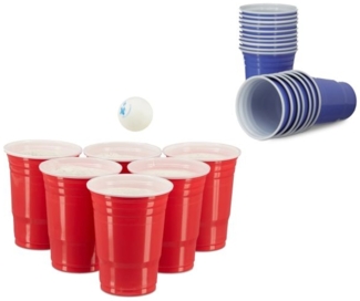 Relaxdays Bier Pong Set, 100 Becher, Kunststoff rot / blau, 473 ml
