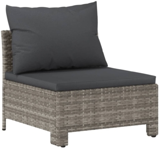 vidaXL Garten-Mittelsofa mit Kissen Grau Poly Rattan 362694
