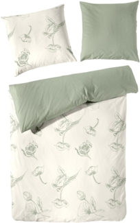 Primera Halbleinen Sommer Bettwäsche 155x220 Blumen Wende ecrue oliv 183002-057