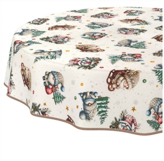 ANRO Tischdecke Weihnachten abwaschbare Weihnachtstischdecke (Einzelstück 1-tlg), Schmutzabweisend Weihnachten Grün Rund 100cm
