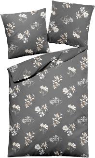 Dormisette Edel Biber Bettwäsche 155x220 Blumen grau weiß sand 8078-71