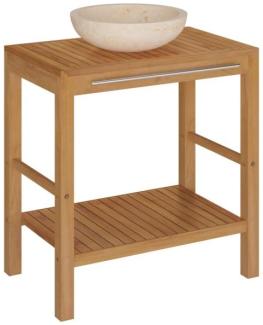 vidaXL Waschtisch Massivholz Teak mit Waschbecken Marmor Creme [3058162]