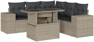 vidaXL 6-tlg. Garten-Sofagarnitur mit Kissen Hellgrau Poly Rattan 3269162