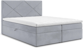 AX LIVING Boxspringbett 140x200 Bratton Hellgrau Bettkasten Topper