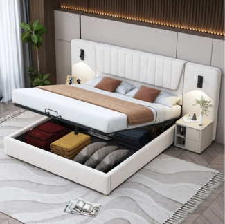 STILVORA Polsterbett Bettgestell 180×200 mit Bettkasten&Leselampe&USB,bett ohne Matratze (aus Samt mit Leselampe, Stauraum und USB-Ladefunktion, 180*200cm), ohne Matratze