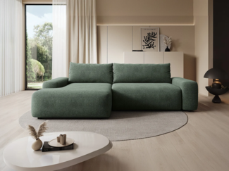 Vente-unique - Ecksofa mit Schlaffunktion - Ecke links - Strukturstoff - Grün - DAVISO