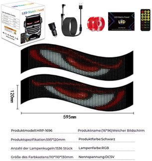 QUBEBU LED Stripe 2in1 Devil's Eye Lampe For Cars Led Augen für Lkw, Ambiente Innenraum, mit APP-Steuerung und Fernbedienung, Kompatibel mit iOS und Android